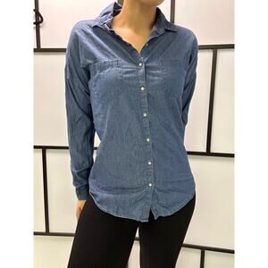 Long sleeve, dark blue, jeans blouse push buttons size OS